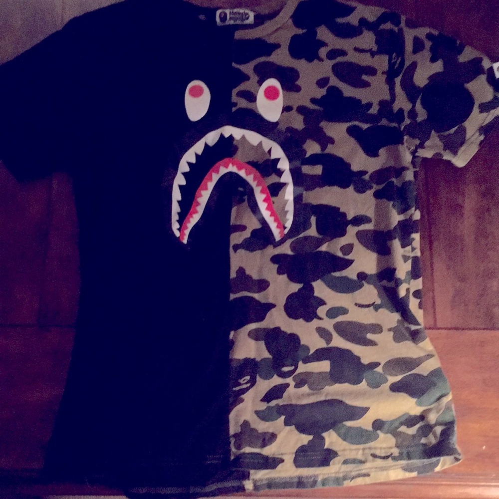 Bape shark tooth bite half camo black t-shirt